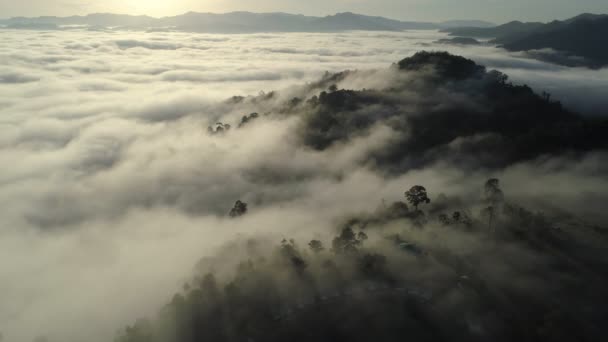 Increíble Mar Niebla Que Fluye Sobre Montaña Salida Del Sol — Vídeos de Stock