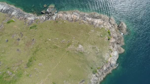 Aerial View Sea Crashing Waves Seashore Rocks Top View Fantastic — Video Stock