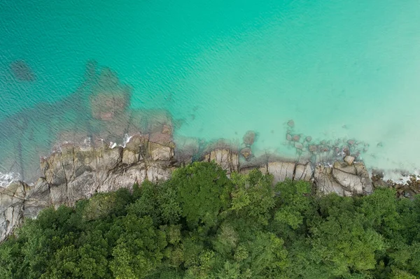 Aerial View Top Seashore Wave Crashing Seashore Beautiful Turquoise Sea — Stock Photo, Image