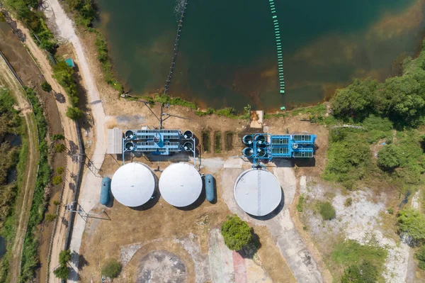 Dron Powietrzny Widok Góry Zbiornika Stacji Magazynowania Wody — Zdjęcie stockowe