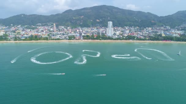 Luchtfoto Beelden Patong Stad Mooi Populair Strand Phuket Met Mensen — Stockvideo