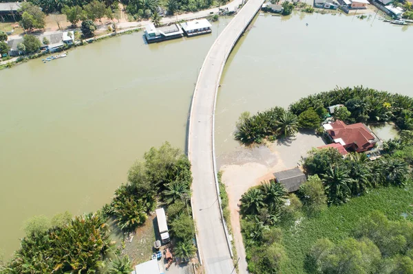 Aerial View Top Drone Shot Bridge Cross River — Stock Photo, Image