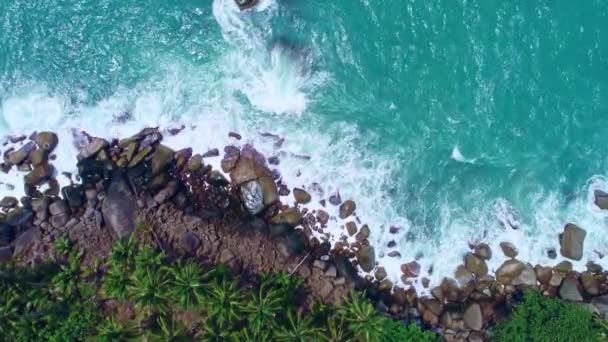 Flygfoto Drone Camera Top Seashore Rocks Ocean Beautiful Sea Surface — Stockvideo