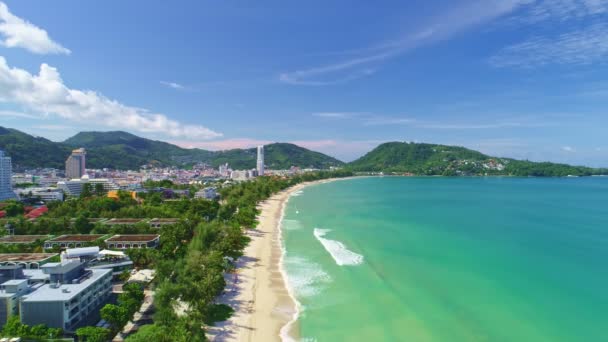 Letecký Pohled Krásný Patong Pláž Phuket Thajsko Úžasné Moře Pláž — Stock video