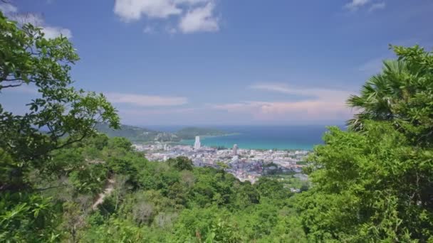 Phuket Tajlandia Aerial View Ocean Mountain Foreground Patong Bay Phuket — Wideo stockowe