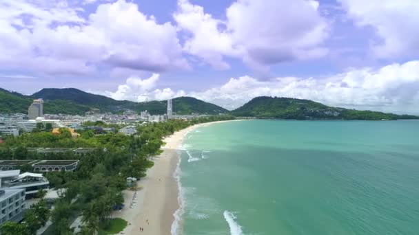 Luchtfoto Mooi Patong Strand Phuket Thailand Geweldig Zee Strand Zand — Stockvideo