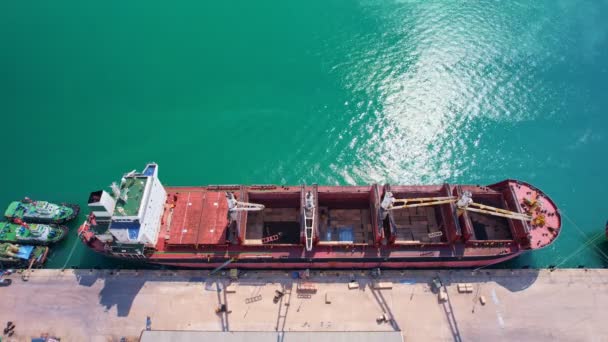 Toppsikt Lasteskip Som Fører Container Containerskip Som Laster Losser Dyphavshavn – stockvideo