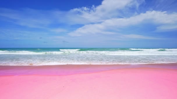 Amazing Summer Sea Background Ocean Waves Break Pink Sand Beach — Vídeos de Stock