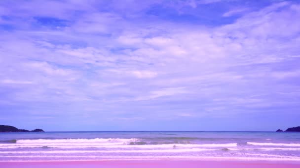 Erstaunliche Sommer Meer Background Ocean Wellen Brechen Auf Rosa Sandstrand — Stockvideo