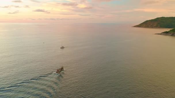 Aerial View Beautiful View Sunset Sunrise Sea Surface Beautiful Wave — Stock video