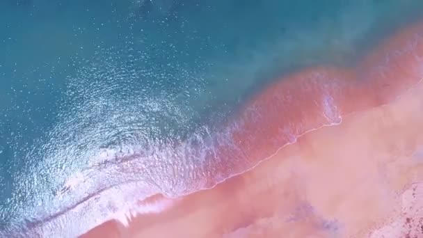 Incredibile Oceano Marino Con Onde Rompono Sulla Spiaggia Sabbia Rosa — Video Stock