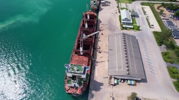 Aerial Top View Cargo Ship Carrying Container Container Ship Loading — Stock Video