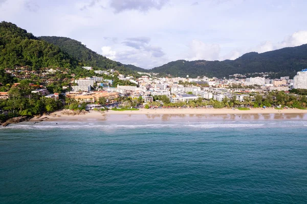 Vista Aérea Hermosa Playa Patong Phuket Tailandia Increíble Playa Arena —  Fotos de Stock