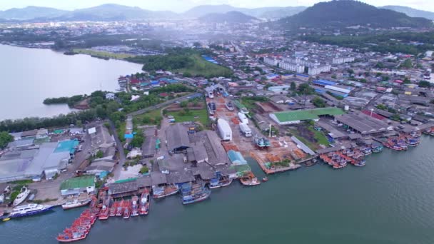 Vista Aérea Drone Câmera Barcos Koh Sirey Porto Pesca Phuket — Vídeo de Stock