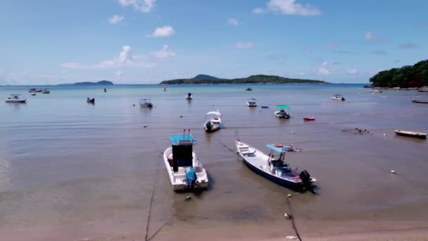 Csodálatos Légi Kilátás Longtail Halászhajók Trópusi Tenger Rawai Strand Phuket — Stock videók