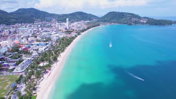 Phuket Patong Praia Cima Para Baixo Vista Câmera Drone Bela — Vídeo de Stock