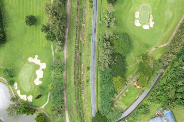 Aerial view drone shot of beautiful golf field High angle view