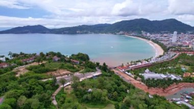 Phuket Patong beach Aerial view from drone camera, Beautiful patong beach Phuket Thailand Amazing sea beach sand tourist travel destination in the andaman sea Beautiful phuket island