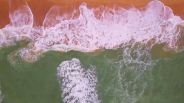 Beautiful sea summer landscape Waves sea water surface High quality video Bird's eye view. Drone fly over sea surface