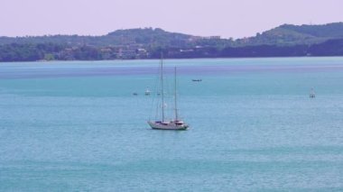 Yacht boat sailing boats or Travel boats in Beautiful open sea Paradise phuket island Amazing for summer holiday background and Travel destination or Website