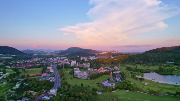 Aerial Drone View Sunset Sunrise Mountain Road Kathu City Phuket — Video