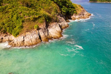 Amazing top view seashore Aerial view of Tropical sea in the beautiful Phuket island Thailand