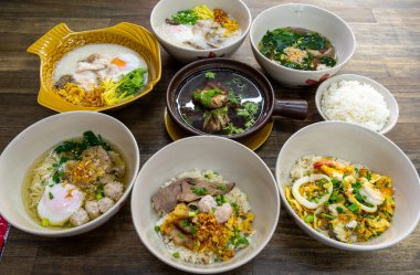 Many Thai breakfast style on table in restaurant