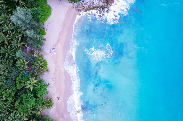 Top view aerial photo from flying drone of amazing beautiful sea beach landscape with turquoise water, Copy space for your advertising text message or promotional content,Travel and tour background