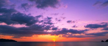 Landscape Long exposure of majestic clouds in the sky sunset or sunrise over sea with reflection in the tropical sea.Beautiful cloudscape scenery.Amazing light of nature Landscape nature background