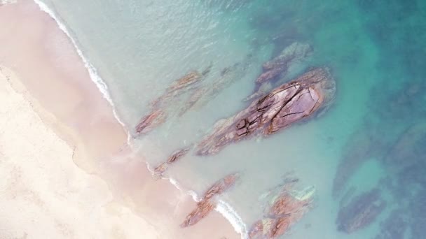 Draufsicht Tropischer Strand Meer Erstaunliche Wellen Meereshintergrund Krachende Wellen Auf — Stockvideo