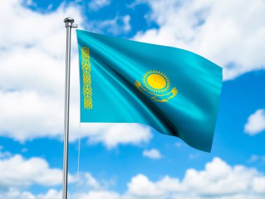 Flag of Kazakhstan waving on a flagpole