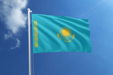 Flag of Kazakhstan waving on a flagpole