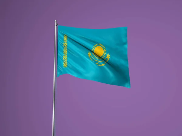 Flag Kazakhstan Waving Flagpole — стоковое фото