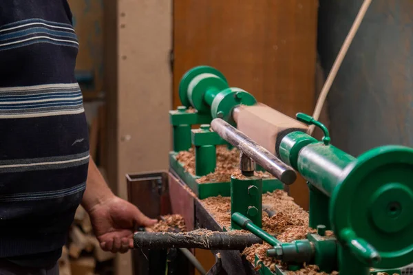 Carpenter Turning Machine Turning Wood Lathe — Fotografia de Stock