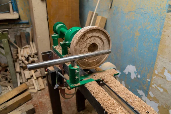 Lathe Machine Wooden Turning Blanks Workshop — Zdjęcie stockowe