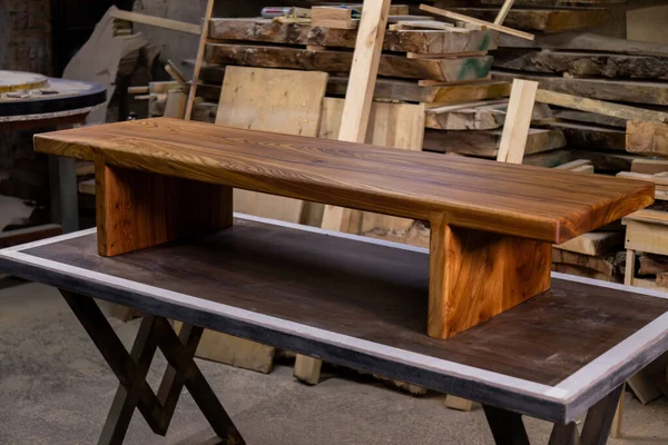 Newly Made Brown Wooden Table Workshop Handmade Wooden Product — ストック写真