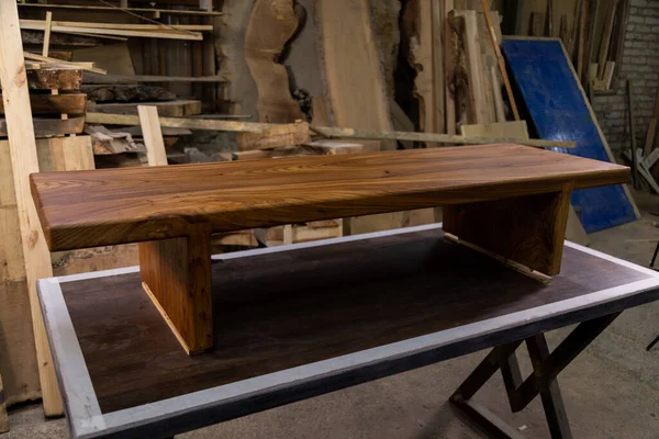 Newly Made Brown Wooden Table Workshop Handmade Wooden Product — ストック写真