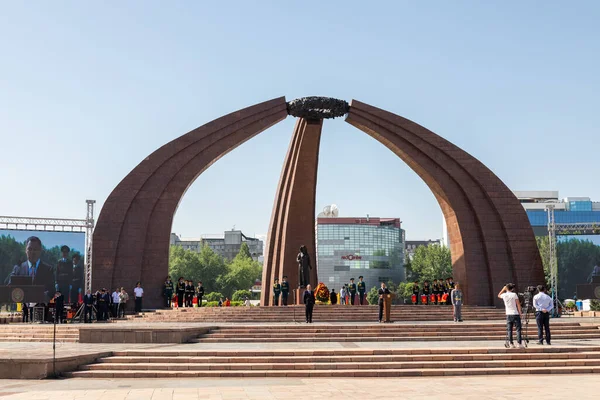 Bishkek, Kyrgyzstan - May 9, 2022: Kyrgyzstan president Sadyr Japarov during Victory Day on a square