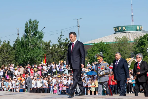 Bishkek, Kyrgyzstan - May 9, 2022: Kyrgyzstan president Sadyr Japarov during Victory Day on a square