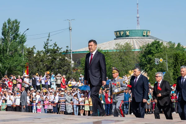 Bishkek, Kyrgyzstan - May 9, 2022: Kyrgyzstan president Sadyr Japarov during Victory Day on a square