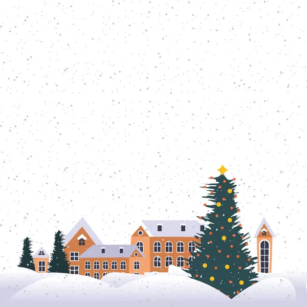 Winter Landscape House Christmas Decoration Tree Snowfall December Illustration — Stock Vector