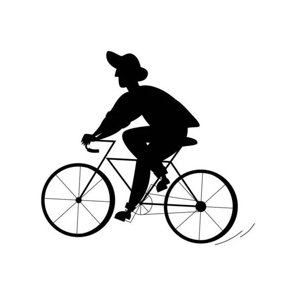 silhouette of a person riding a bicycle in the city isolated on white background