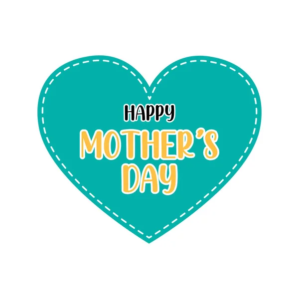 Happy Mother Day Blue Heart Hand Drawn Lettering — Image vectorielle