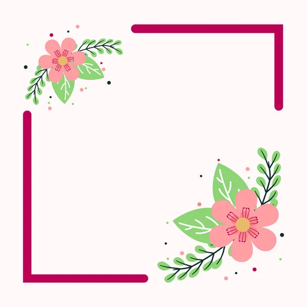 Vintage Marco Borde Floral Rosa Diseño Plano — Vector de stock