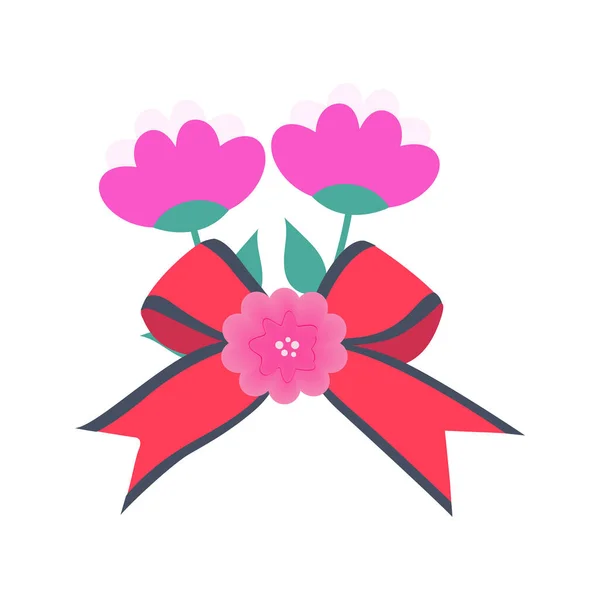 Kırmızı çiçek ve pembe kurdele vektör çizimi