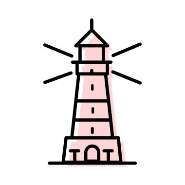 Seaside lighthouse isolated on white background flat icon design, adventure travel