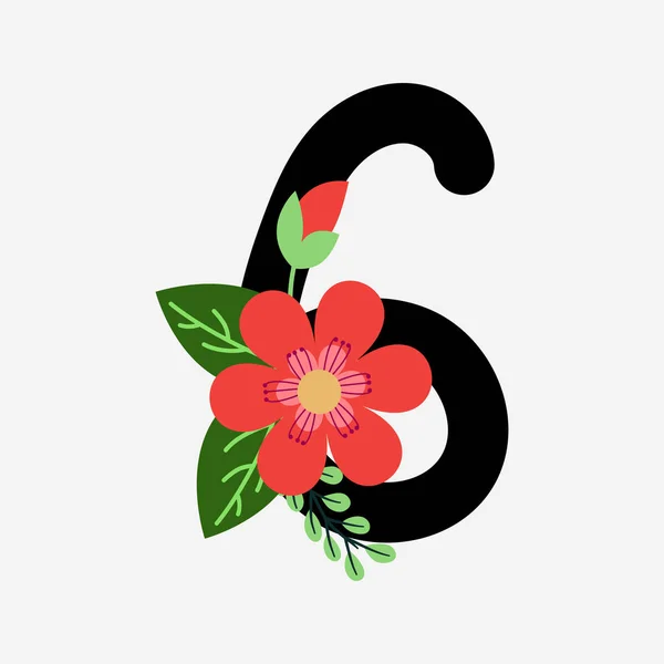 Floral hand-drawn six-number alphabet flat design