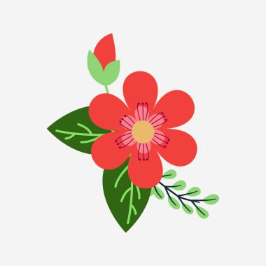 Colorful red flower with green leaf vector illustration