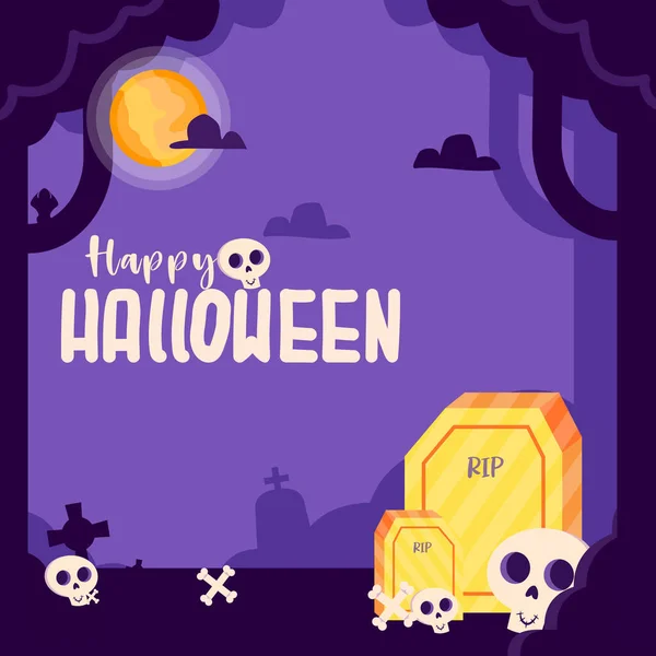 Halloween Strašidelný Rip Lebka Skelton Měsíc Vektor Ilustrace — Stockový vektor