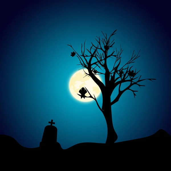 Halloween Hunted Luna Con Sfondo Albero — Vettoriale Stock